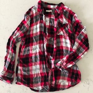 Women’s red and black plaid button down
